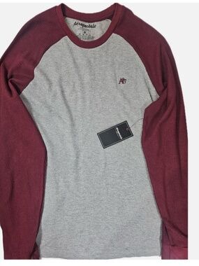 Aeropostale Shirt Mens XL Gray Waffle Thermal Crewneck Long Sleeve Raglan